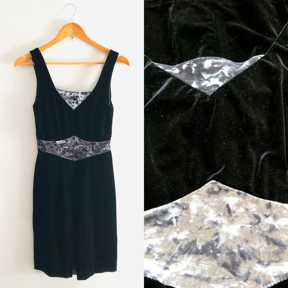 euc JSC vintage glam black silver stretch velvet dress